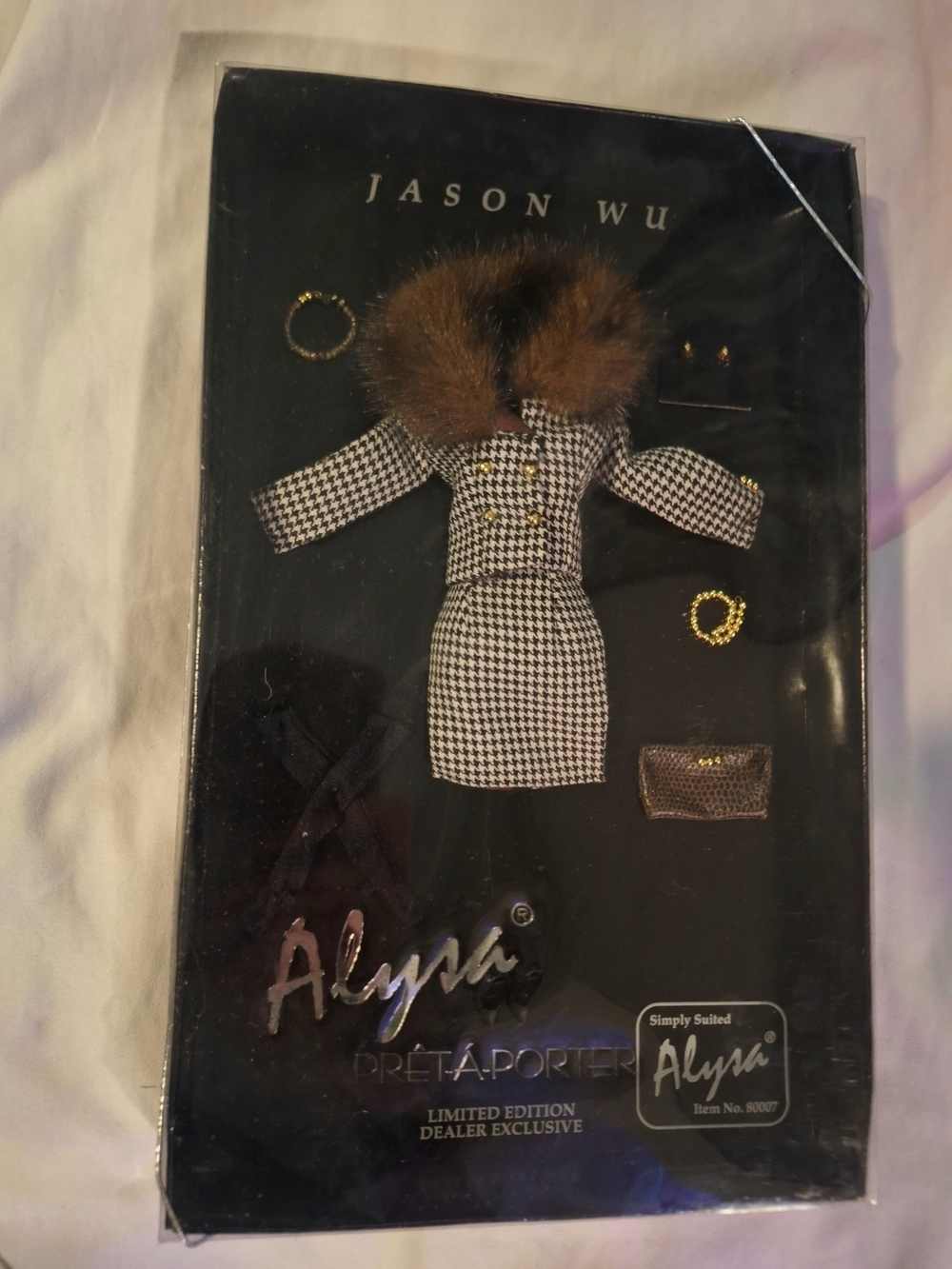 Jason Wu Alysa Black and White Houndstooth Suit Brown Faux Fur Collar NiB Rare